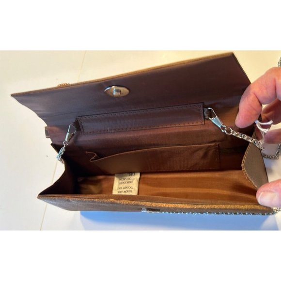 Women's Gp Prestige Purse Beaded Coffee Color Clutch Silver Chain Strap - Picture 4 of 12